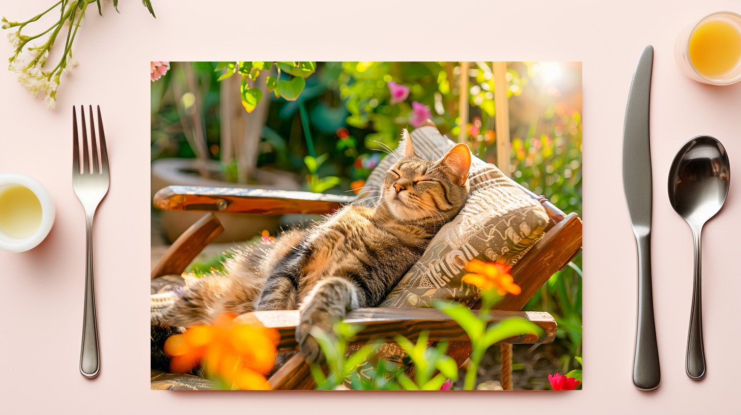 raxxa Premium-Tischset: Cat sleeping in garden chair among flowers – Image 2