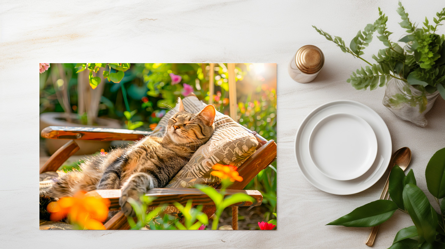 raxxa Premium-Tischset: Cat sleeping in garden chair among flowers – Image 3