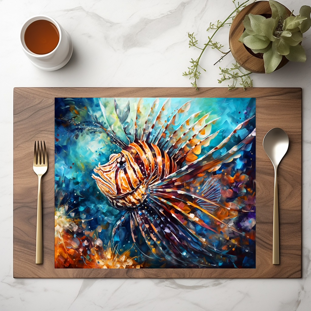 raxxa Premium-Tischset: Lionfish in Expressive Ocean Oil Painting - immagine 3