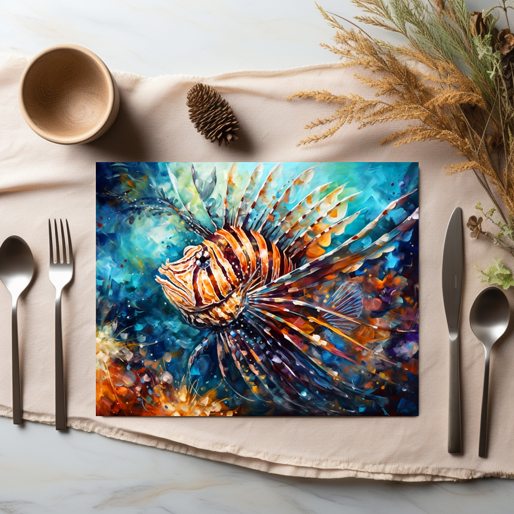 raxxa Premium-Tischset: Lionfish in Expressive Ocean Oil Painting
