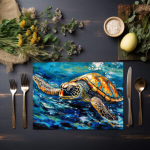 raxxa Premium-Tischset: Sea Turtle in Expressive Oil Brushwork