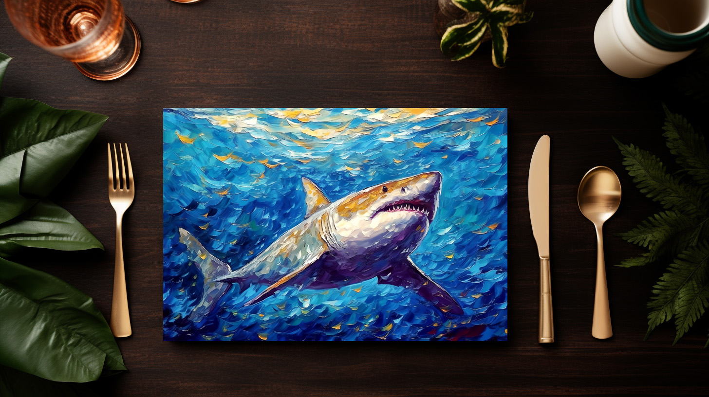 raxxa Premium-Tischset: Shark in Expressive Underwater Oil Painting - Imagen 3