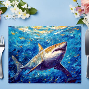 raxxa Premium-Tischset: Shark in Expressive Underwater Oil Painting
