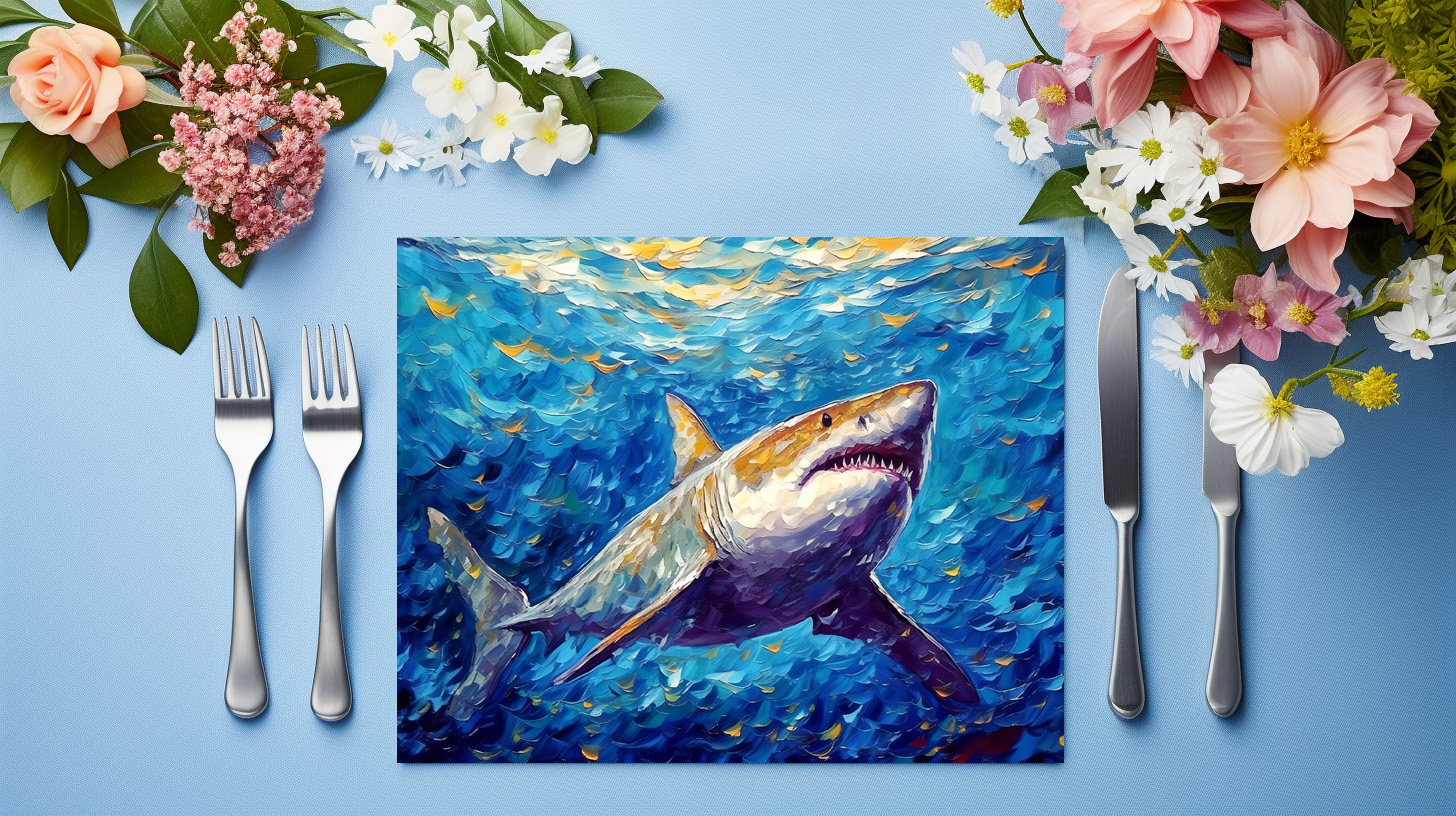 raxxa Premium-Tischset: Shark in Expressive Underwater Oil Painting