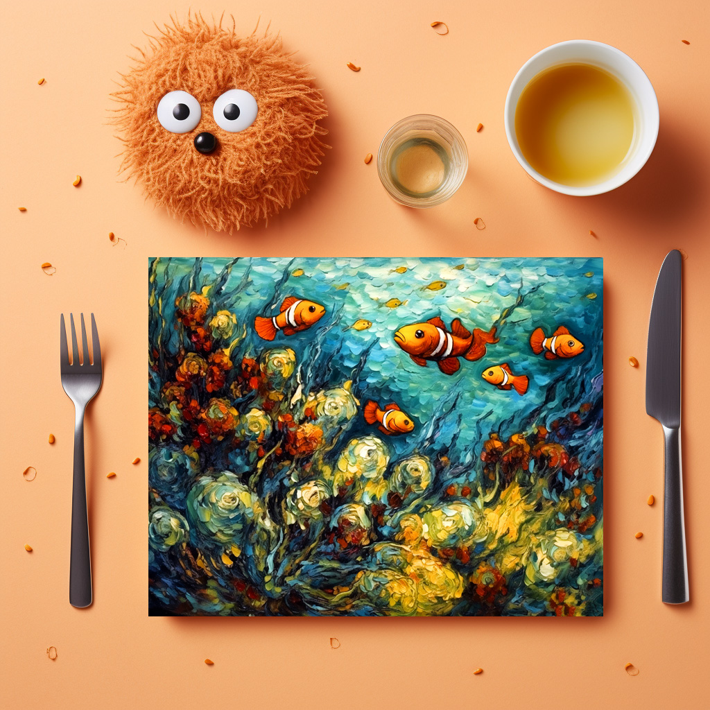 raxxa Premium-Tischset: Clownfish in Swirling Coral Reef Painting – Bild 2