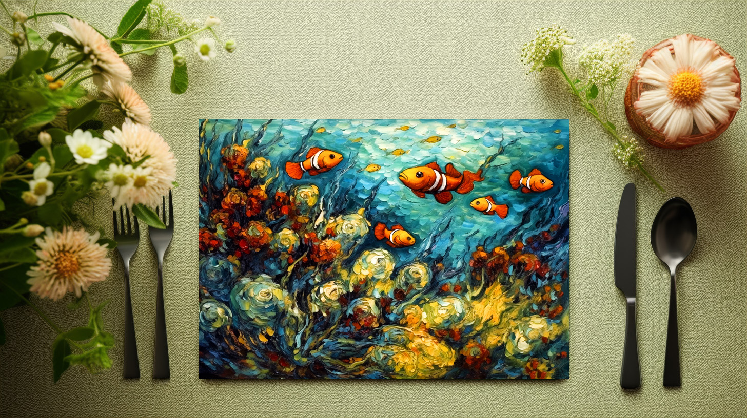 raxxa Premium-Tischset: Clownfish in Swirling Coral Reef Painting – Bild 3