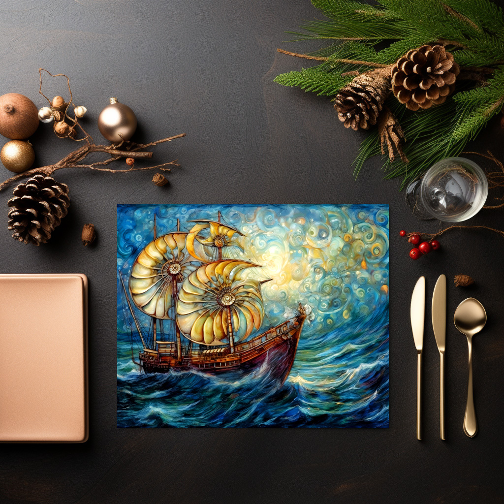 raxxa Premium-Tischset: Fantastical Nautilus Ship in Swirling Ocean – Bild 3