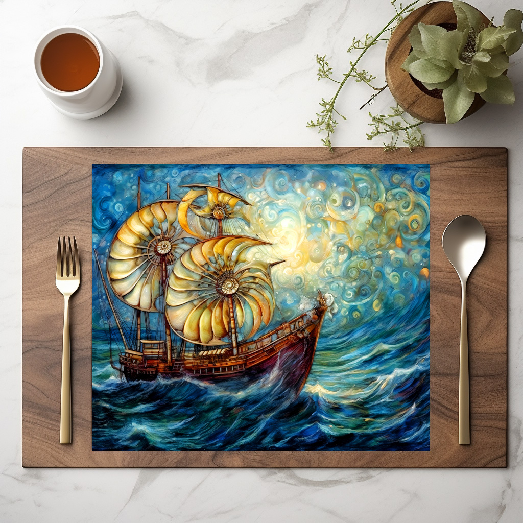raxxa Premium-Tischset: Fantastical Nautilus Ship in Swirling Ocean