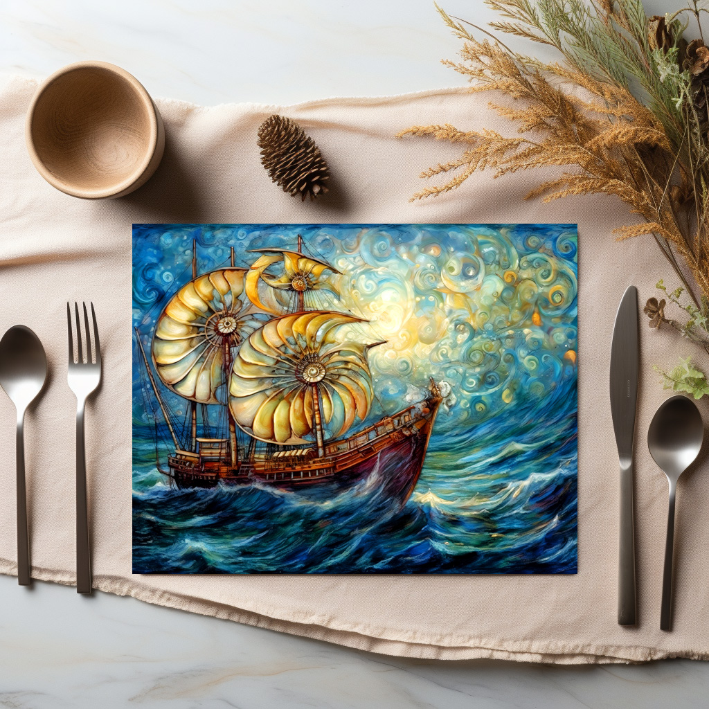 raxxa Premium-Tischset: Fantastical Nautilus Ship in Swirling Ocean – Bild 2