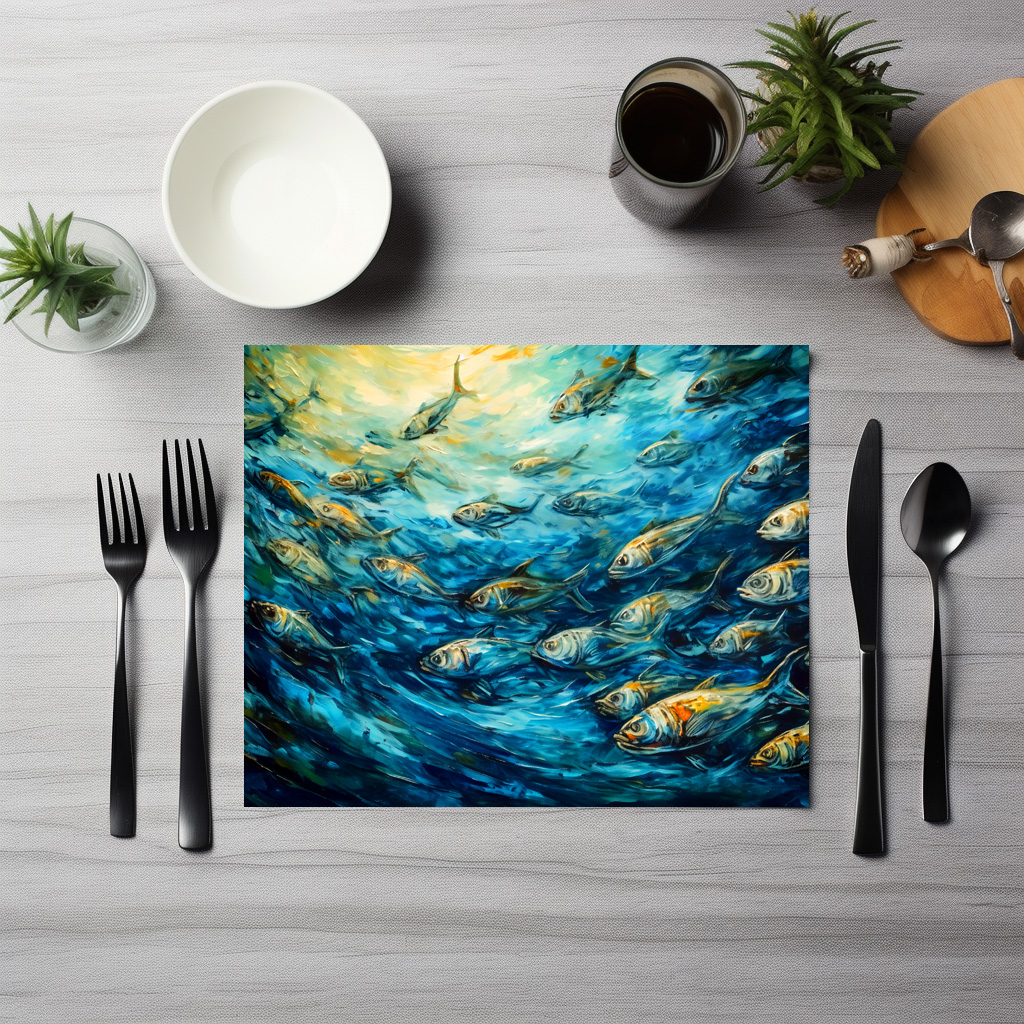 raxxa Premium-Tischset: School of Fish in Expressive Ocean Painting - immagine 2