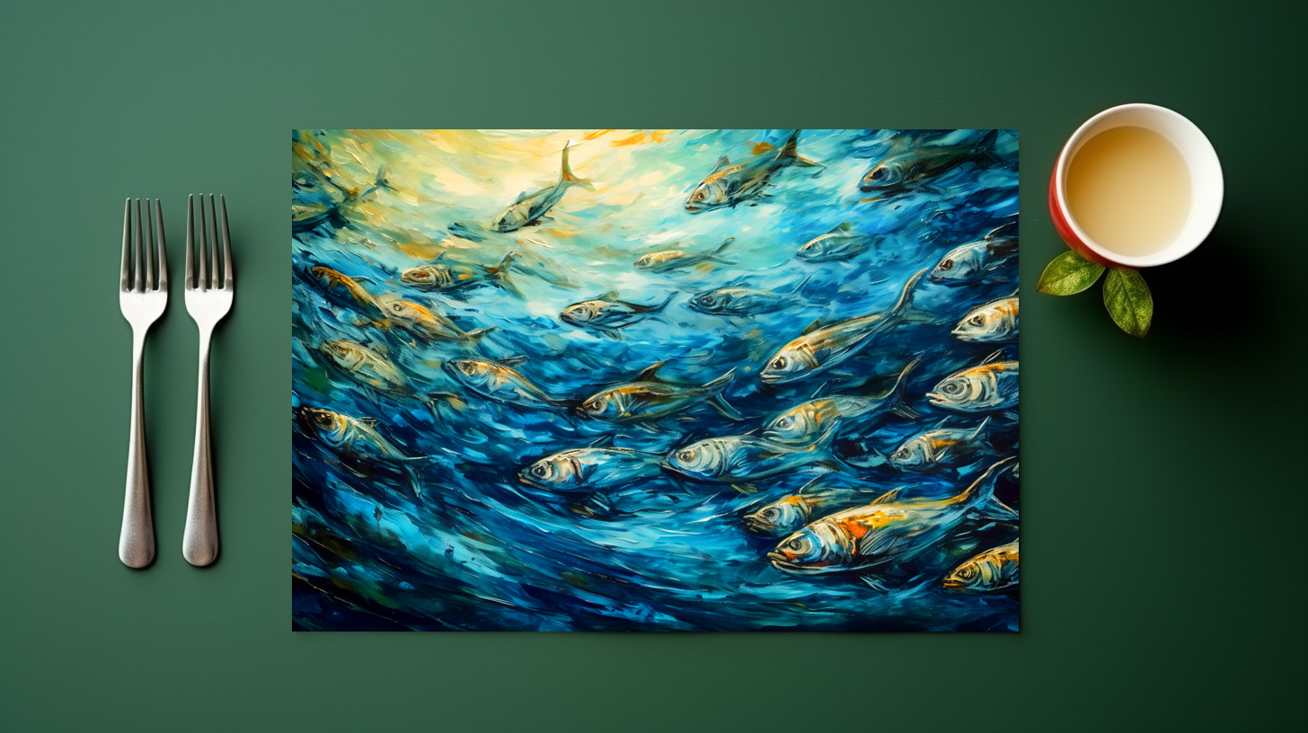 raxxa Premium-Tischset: School of Fish in Expressive Ocean Painting - immagine 3