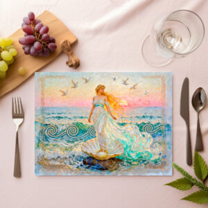 raxxa Premium-Tischset: Aphrodite Rising from Seashell at the Ocean Shore
