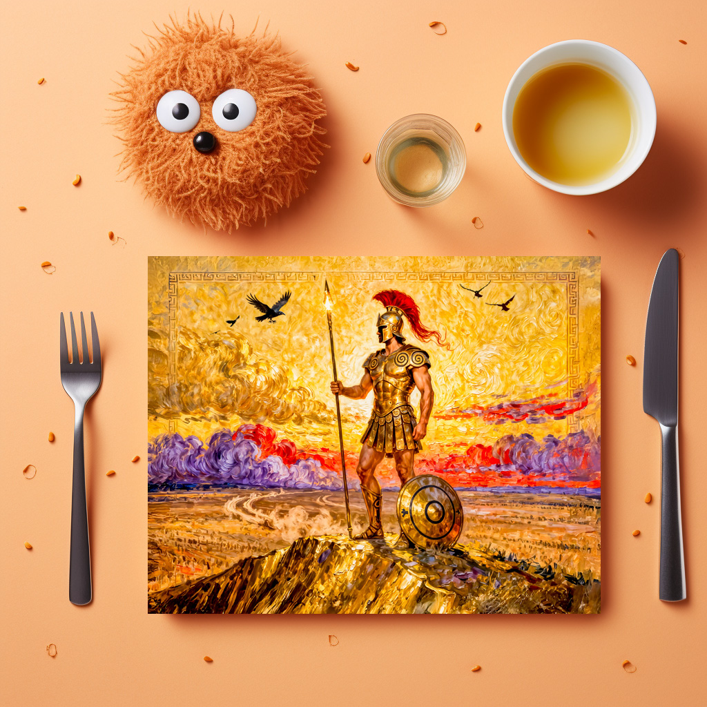 raxxa Premium-Tischset: Ares in Armor Standing on Mountain with Spear