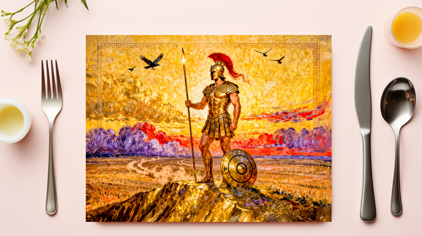 raxxa Premium-Tischset: Ares in Armor Standing on Mountain with Spear – Image 3
