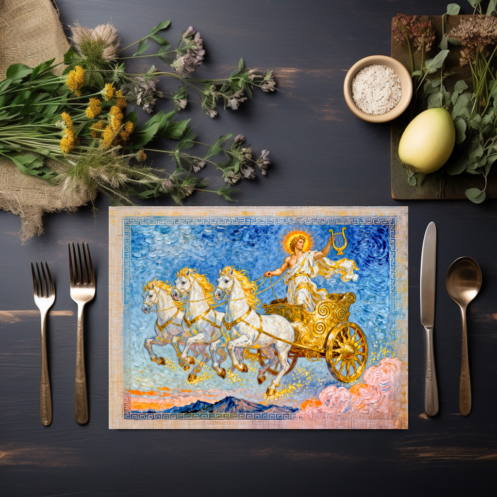 raxxa Premium-Tischset: Apollo in Sun Chariot Holding a Golden Harp – Bild 3