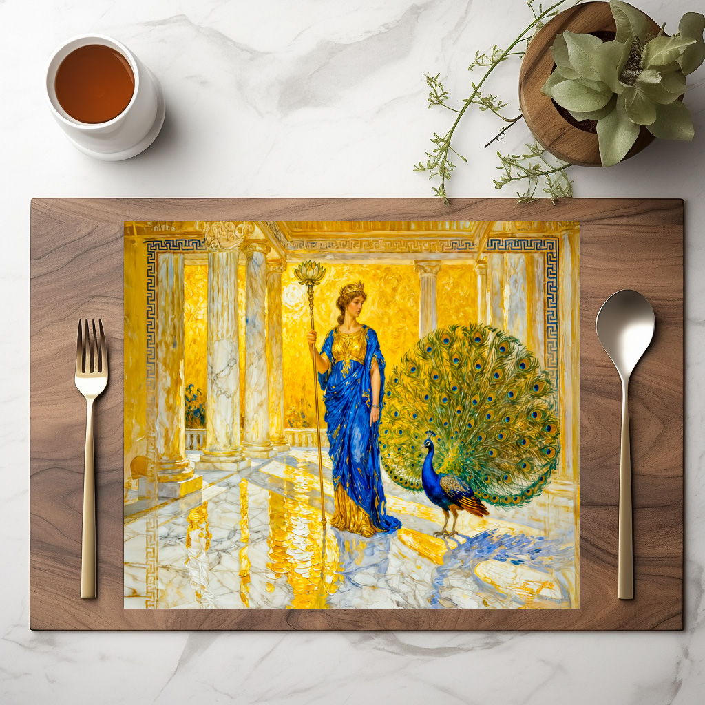 raxxa Premium-Tischset: Hera with Peacock and Scepter in Grand Temple Hall