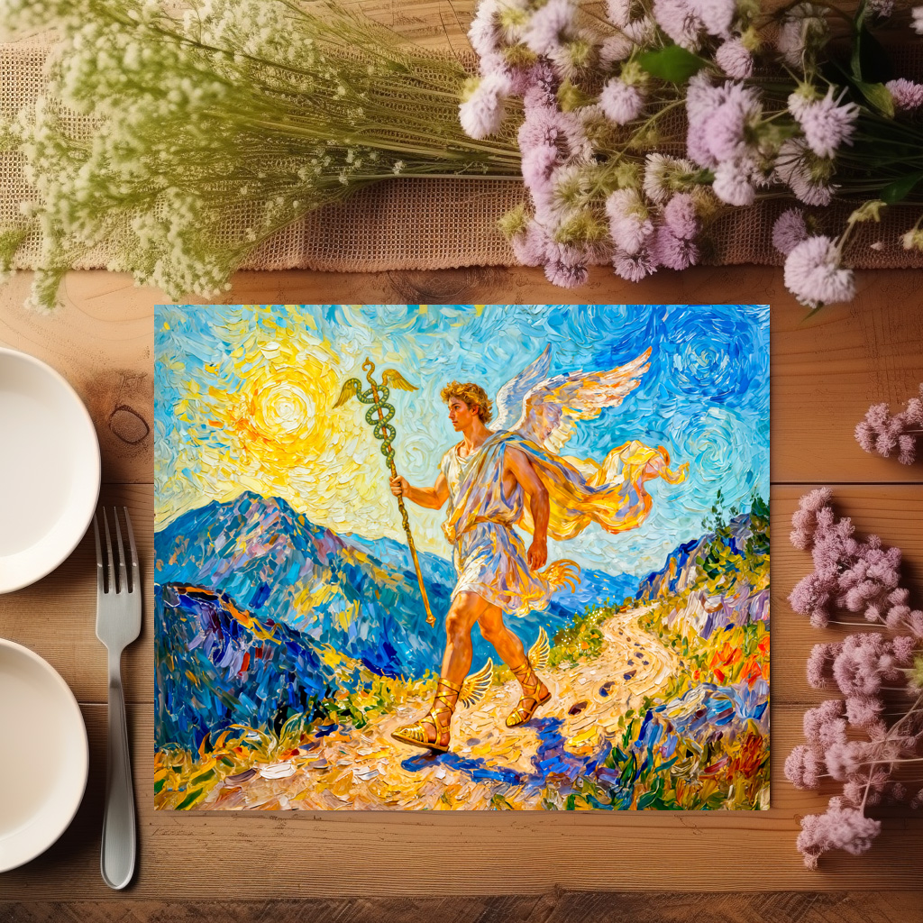 raxxa Premium-Tischset: Hermes with Winged Staff and Sandals Walking a Sacred Path – Bild 3