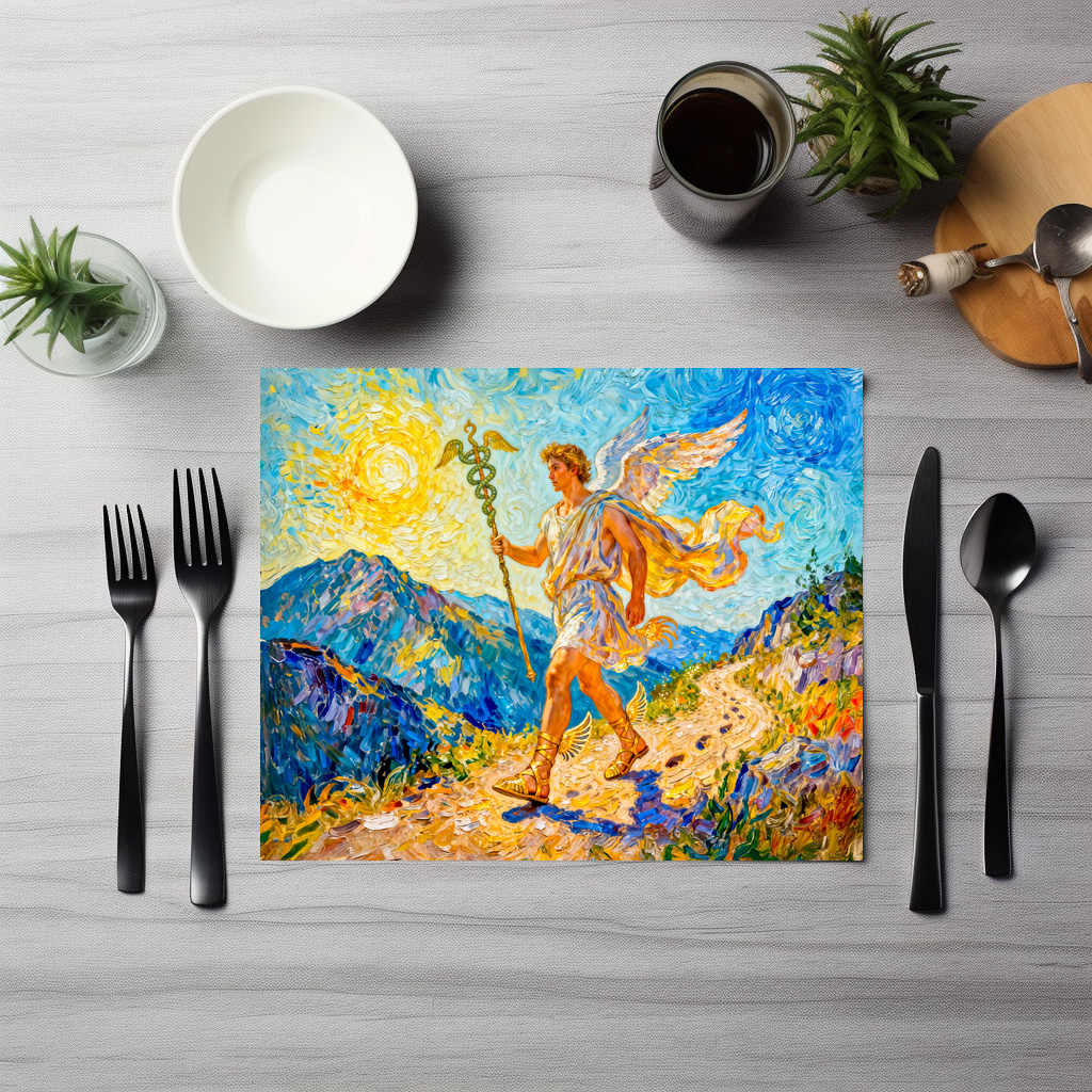 raxxa Premium-Tischset: Hermes with Winged Staff and Sandals Walking a Sacred Path