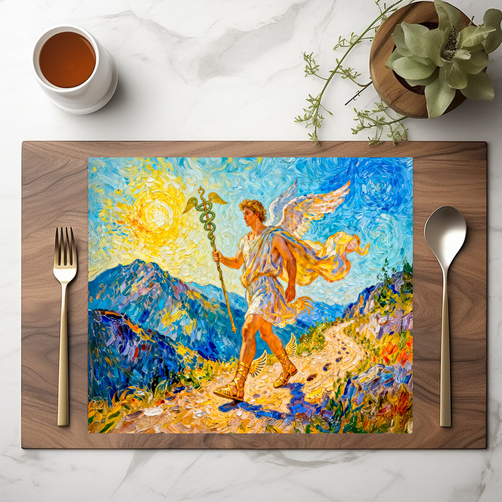 raxxa Premium-Tischset: Hermes with Winged Staff and Sandals Walking a Sacred Path – Bild 2