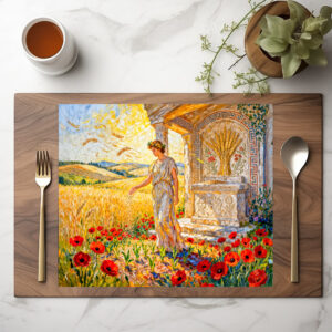raxxa Premium-Tischset: Demeter Sowing Grain by Field Altar Among Poppies and Ripe Wheat