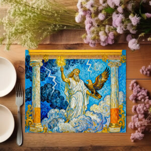 raxxa Premium-Tischset: Zeus with Eagle and Lightning in Temple Gate Among Clouds