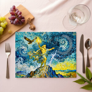 raxxa Premium-Tischset: Zeus on Stormy Rocks with Lightning Bolt and Eagle Above