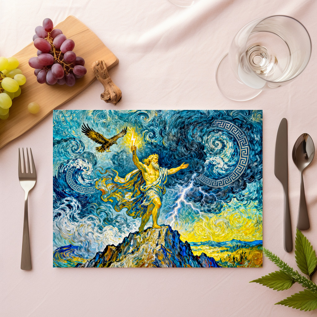 raxxa Premium-Tischset: Zeus on Stormy Rocks with Lightning Bolt and Eagle Above