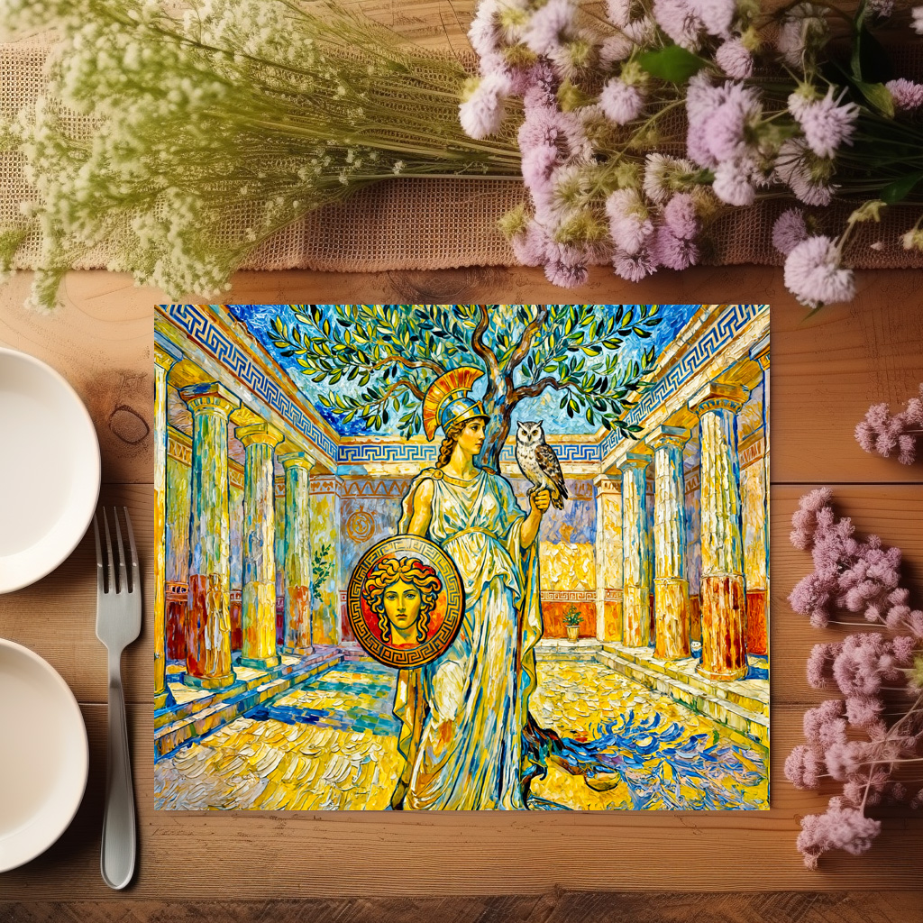 raxxa Premium-Tischset: Athena with Owl and Shield by Olive Tree in Temple Courtyard – Image 3