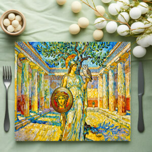 raxxa Premium-Tischset: Athena with Owl and Shield by Olive Tree in Temple Courtyard