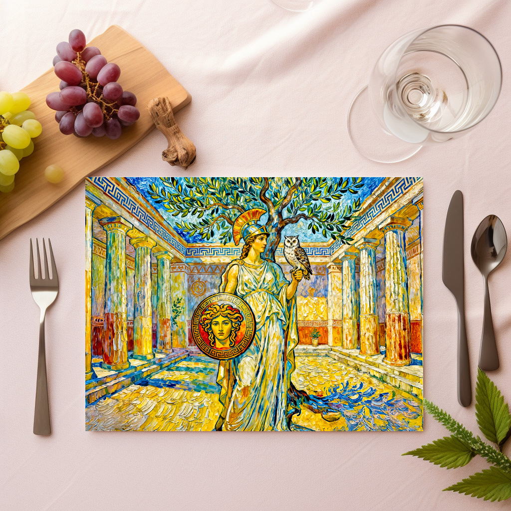 raxxa Premium-Tischset: Athena with Owl and Shield by Olive Tree in Temple Courtyard – Image 2