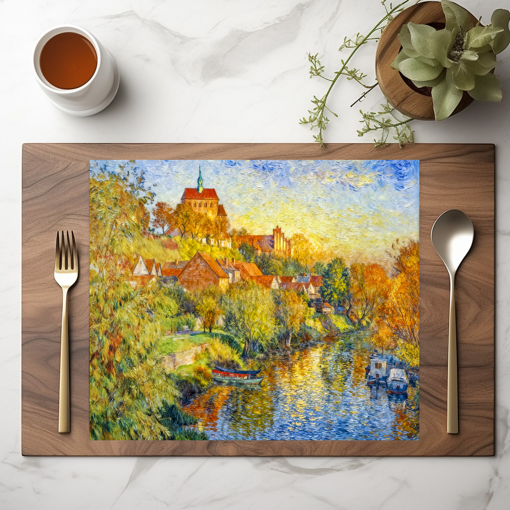 raxxa Premium-Tischset: Impressionist Autumn View of Havelberg Cathedral with Riverside Town - immagine 2