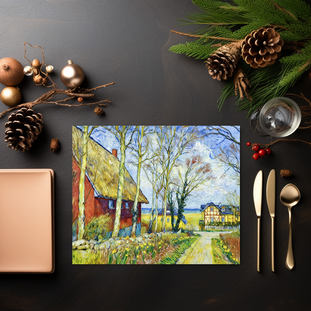 raxxa Premium-Tischset: Impressionist Village Scene in Ahrenshoop on the Darss Coast