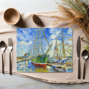 raxxa Premium-Tischset: Impressionist Tall Ship in Hamburg Harbor with Reflections