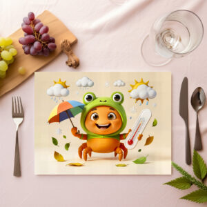 raxxa Premium-Tischset: Weather Crab Measuring Climate With Rainbow Umbrella
