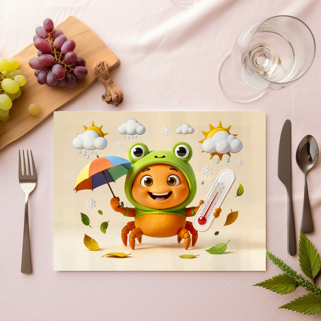 raxxa Premium-Tischset: Weather Crab Measuring Climate With Rainbow Umbrella