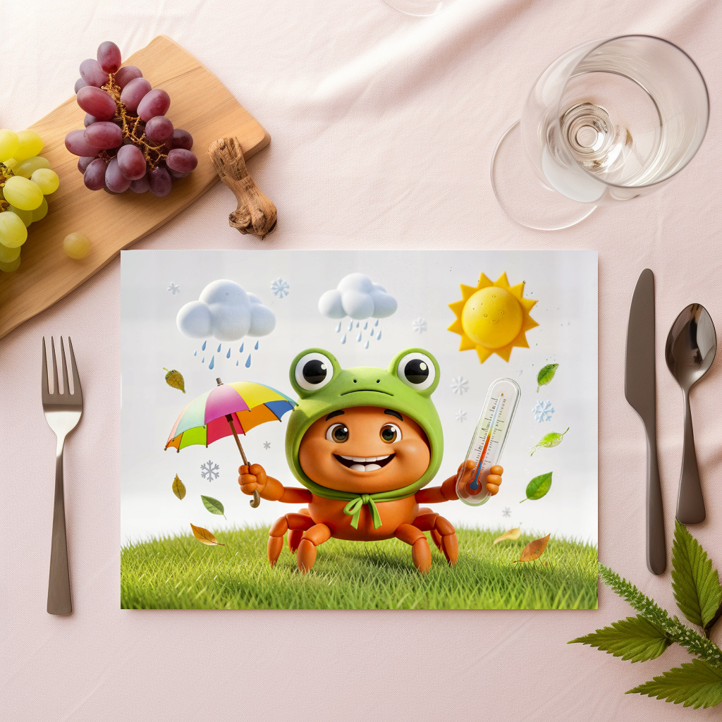 raxxa Premium-Tischset: Weather Crab Measuring Climate With Rainbow Umbrella