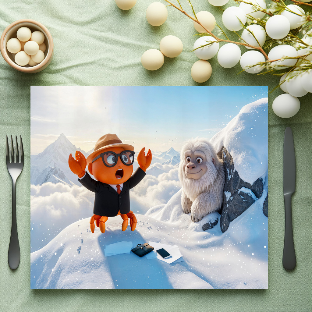 raxxa Premium-Tischset: Spy Crab Shocked Seeing Real Yeti Creature – Bild 3