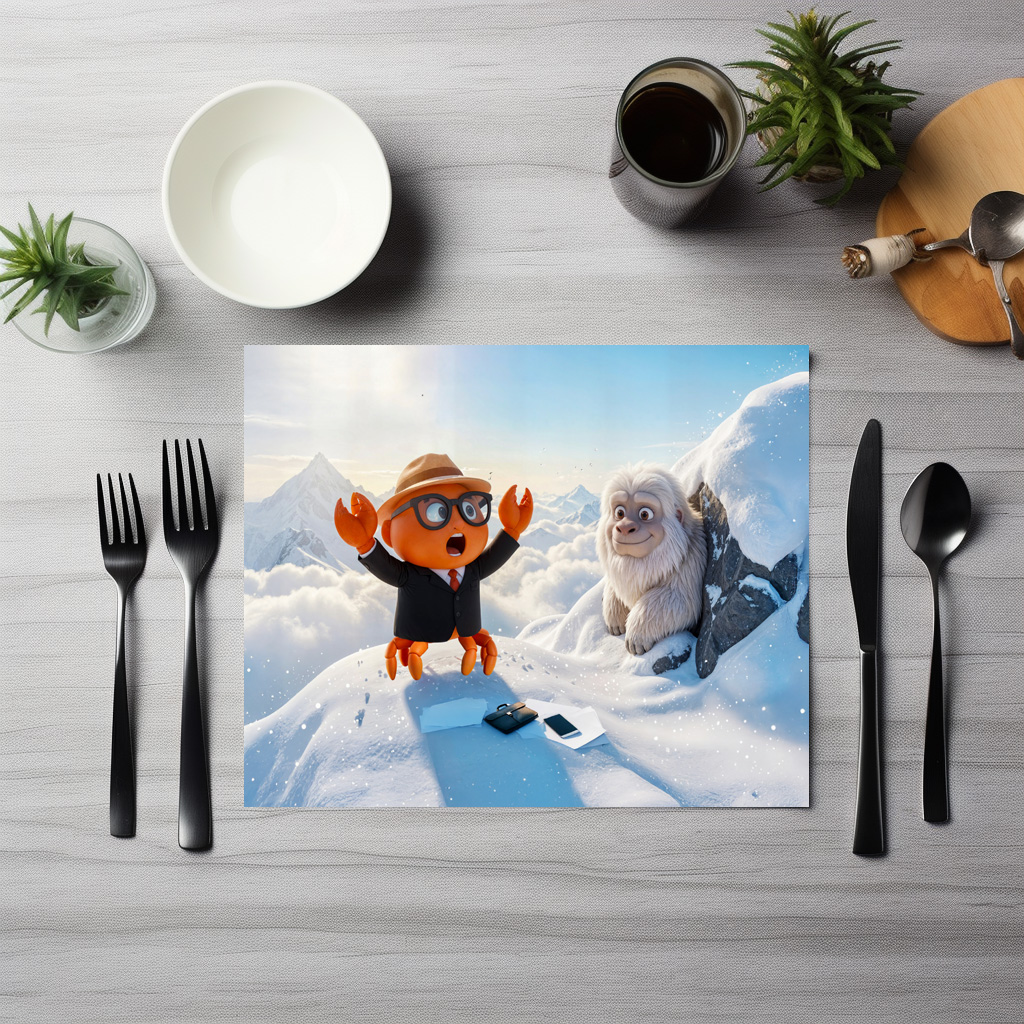 raxxa Premium-Tischset: Spy Crab Shocked Seeing Real Yeti Creature