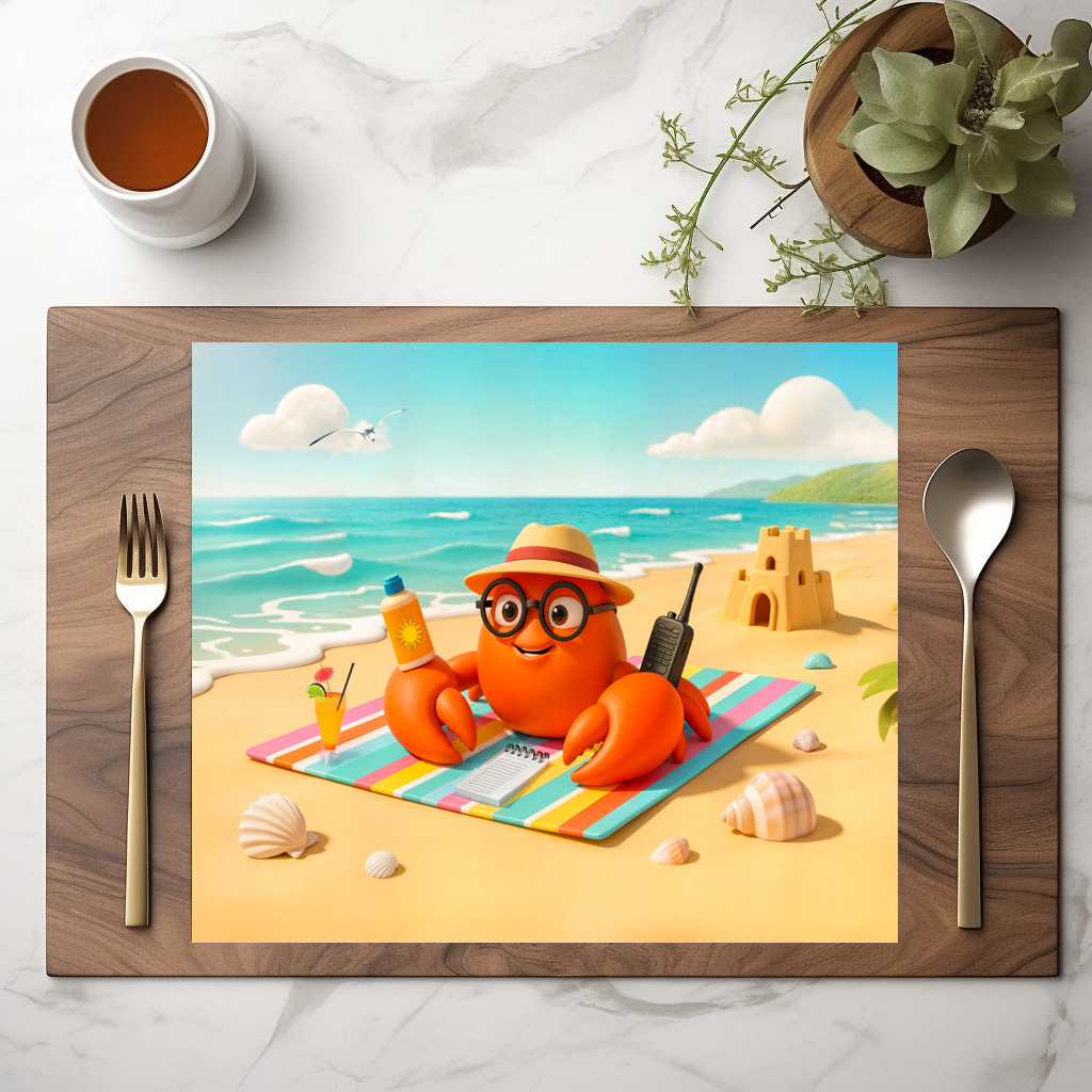 raxxa Premium-Tischset: Spy Crab Relaxing On Beach With Mission Gear