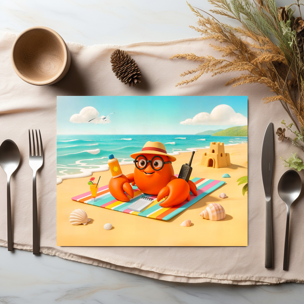 raxxa Premium-Tischset: Spy Crab Relaxing On Beach With Mission Gear - Imagen 2