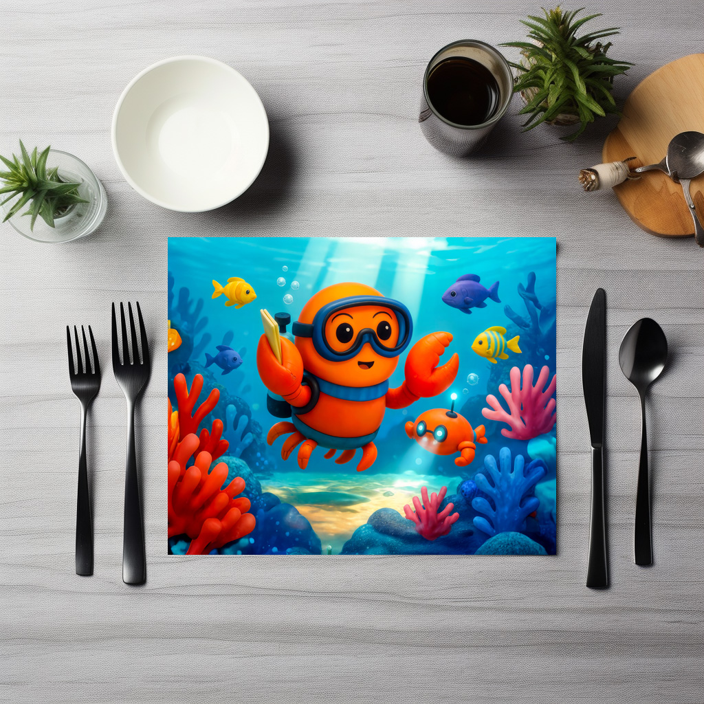 raxxa Premium-Tischset: Diving Crab Exploring Colorful Underwater Coral World