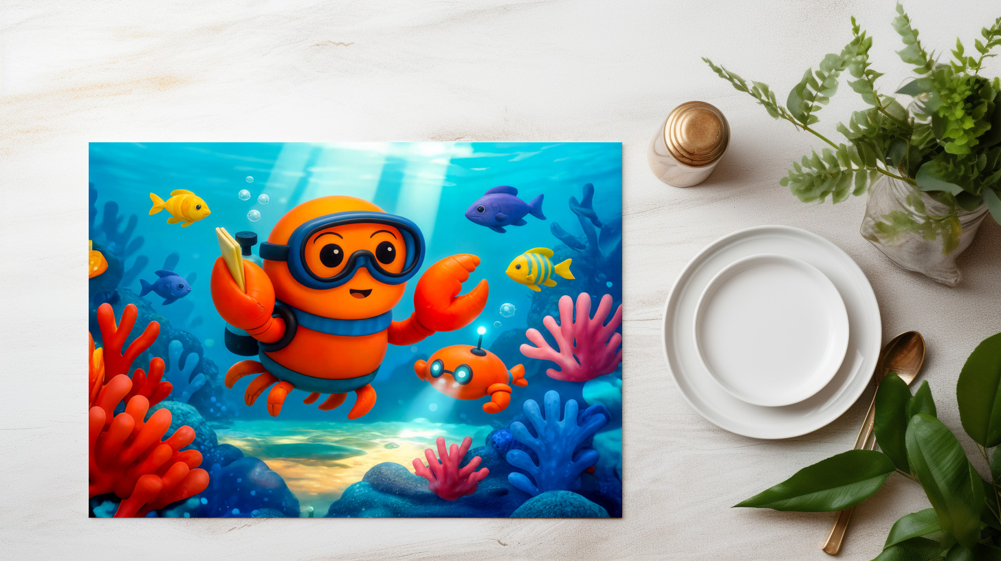 raxxa Premium-Tischset: Diving Crab Exploring Colorful Underwater Coral World – Bild 3