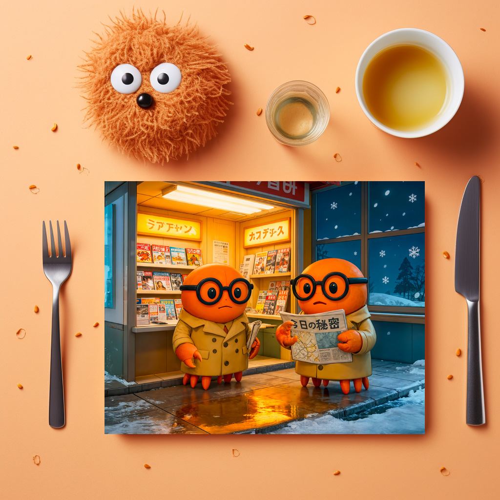 raxxa Premium-Tischset: Spy Crabs Investigating Colorful Japanese Newsstand Scene – Image 2