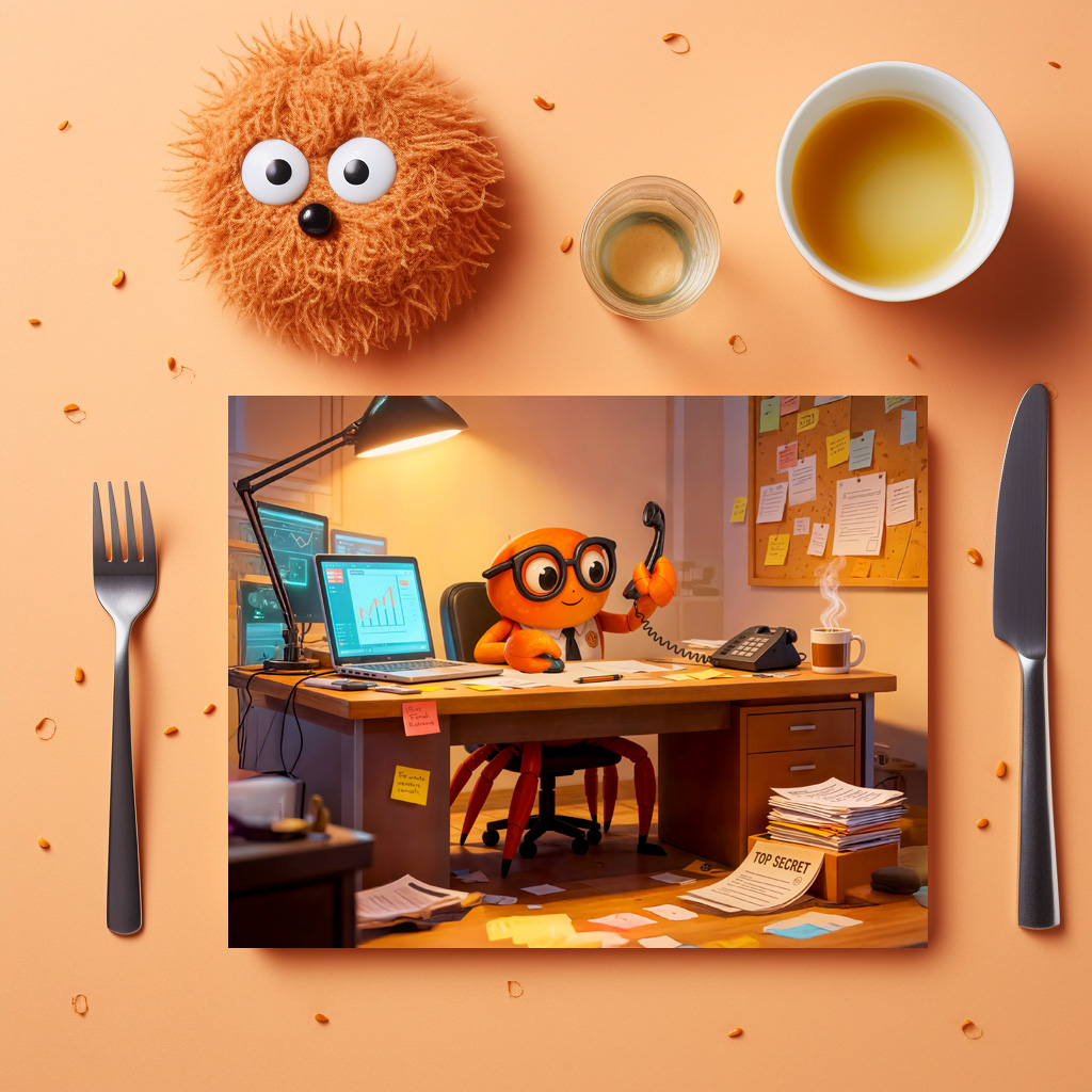 raxxa Premium-Tischset: Spy Crab Coordinating Mission Work At Desk