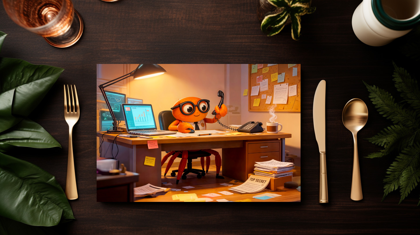 raxxa Premium-Tischset: Spy Crab Coordinating Mission Work At Desk - immagine 3