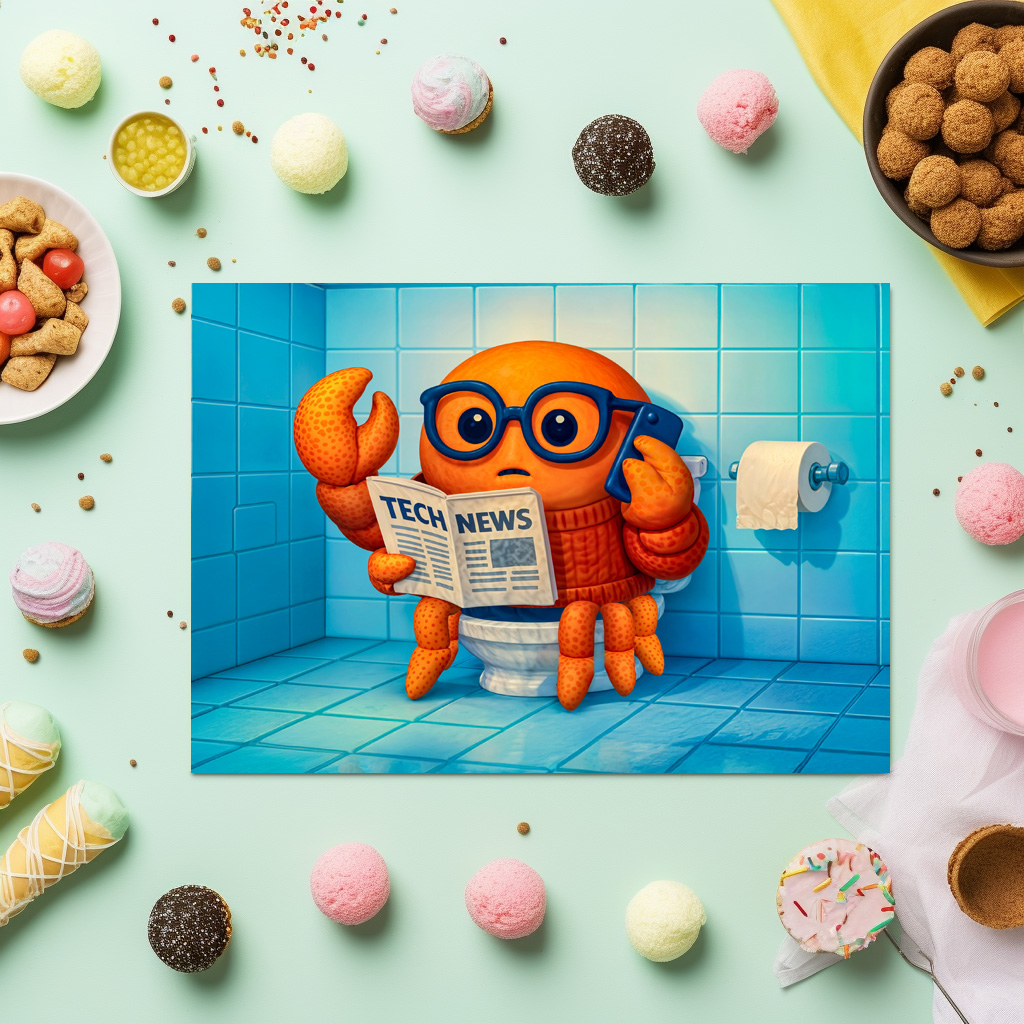 raxxa Premium-Tischset: Funny Spy Crab Reading Tech News Magazine - Imagen 3