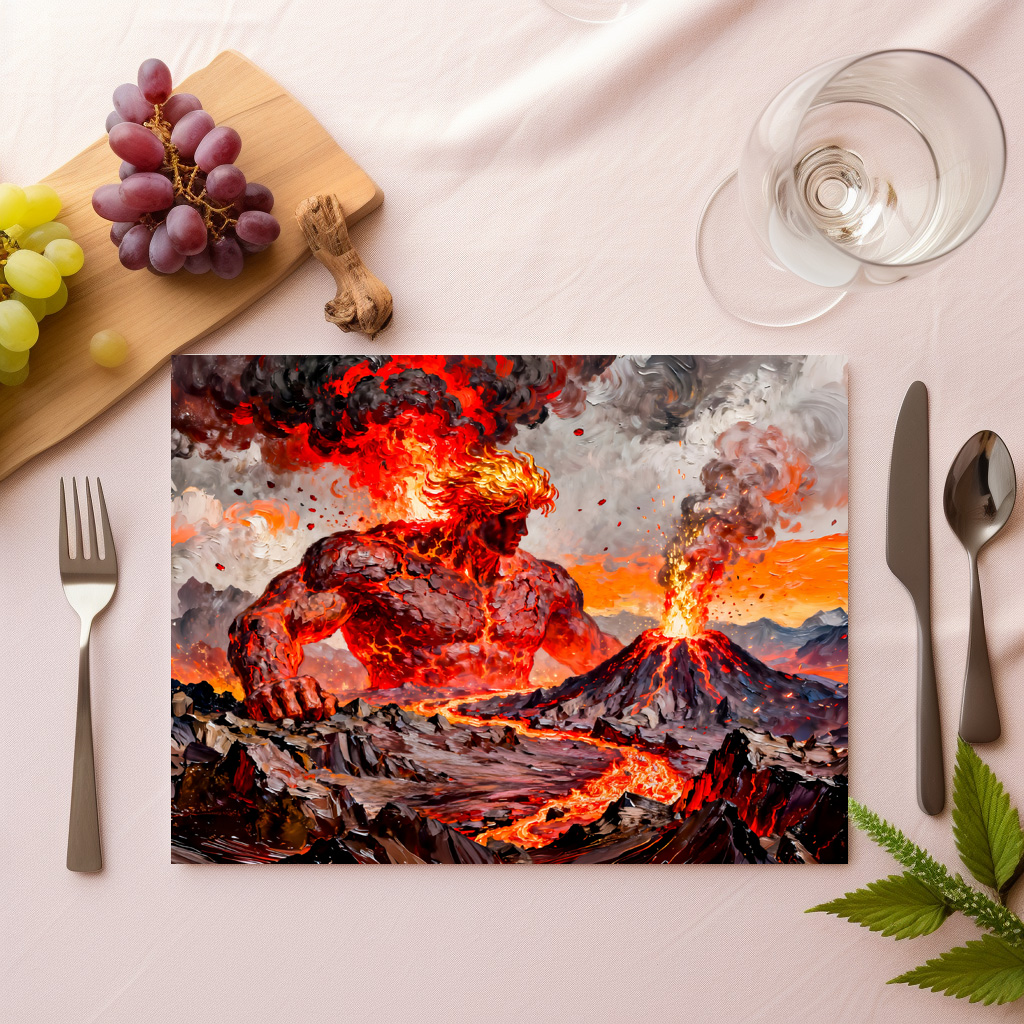 raxxa Premium-Tischset: Pyrokles Titan of Lava and Volcanic Fire from Greek Mythology