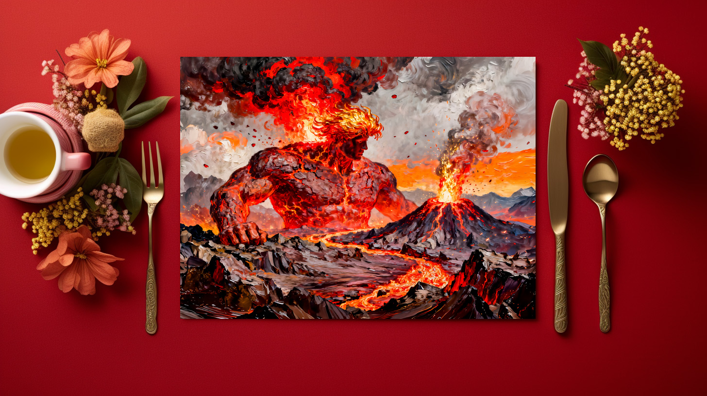 raxxa Premium-Tischset: Pyrokles Titan of Lava and Volcanic Fire from Greek Mythology – Bild 2