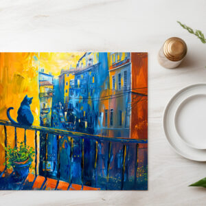 raxxa Premium-Tischset: Cat is sitting on Balcony Railing