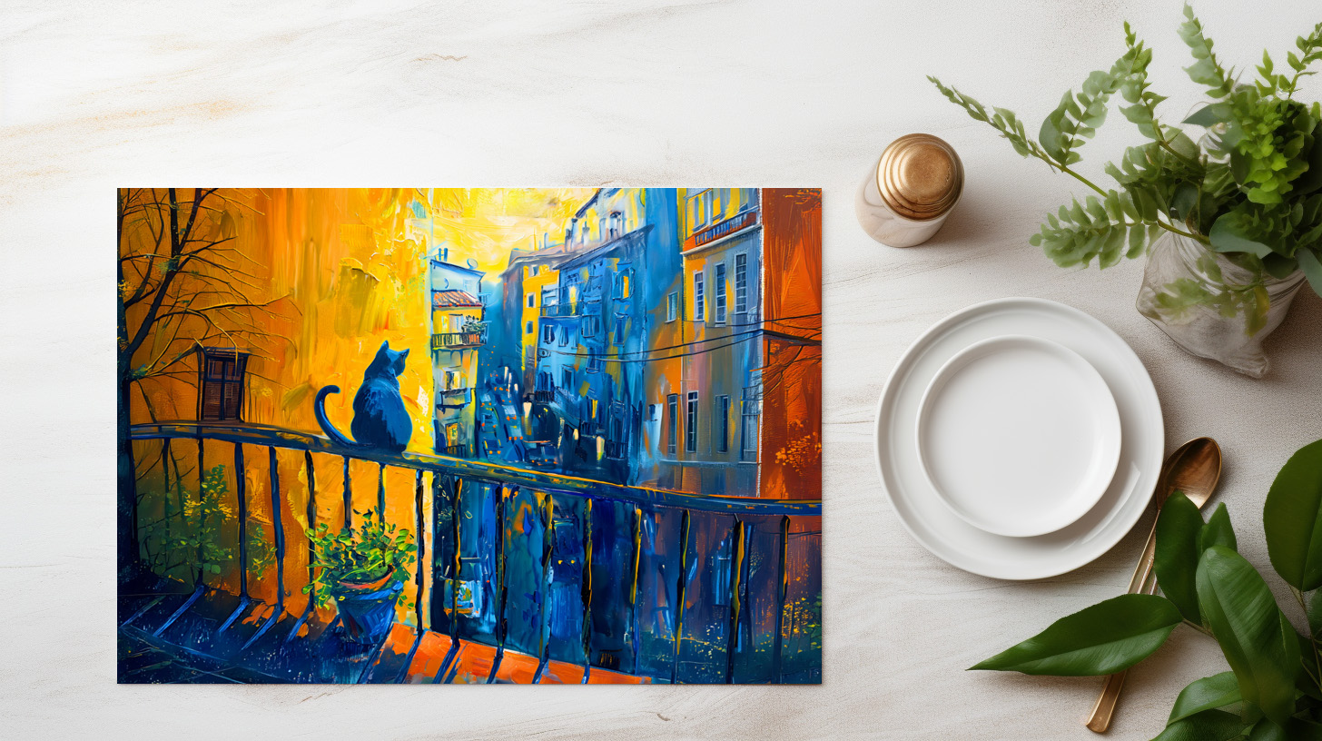 raxxa Premium-Tischset: Cat is sitting on Balcony Railing